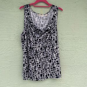 Laura Ashley Women's 2X Black Geo Print Cowl Neck Sleeveless Blouse